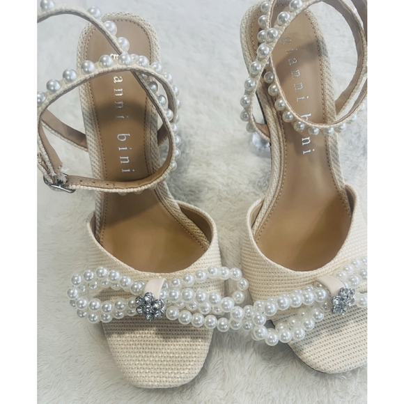 Gianni Bini Bridal Collection Sz 8.5 Cream Haydn Satin Pearl Bow Dress Sandals - Picture 4 of 16